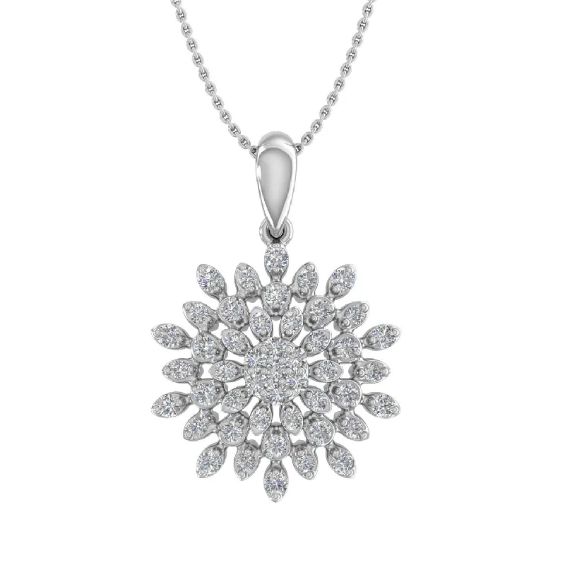 Premium Jewelry At Promotional Prices – Shine Today 0.15 Carat Diamond Flower Shaped Pendant Necklace in Gold (Silver Chain Included)