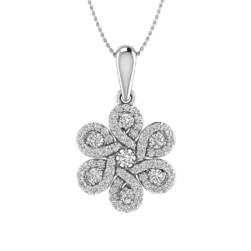 Celebrate Every Occasion With Sparkling Savings 1/2 Carat Diamond Flower Shaped Pendant Necklace in Gold (Silver Chain Included)