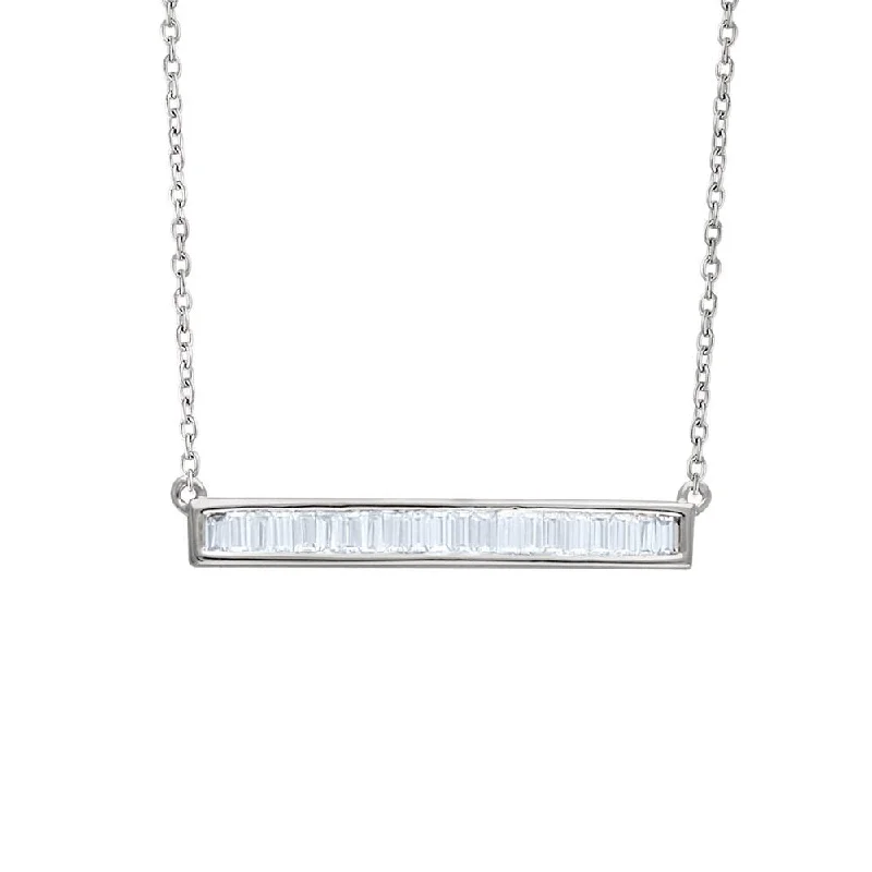 Exclusive Jewelry Sale Event – Shop Now 1/2 Ctw Diamond Baguette 28mm Bar 14k White Gold Necklace, 16-18 Inch