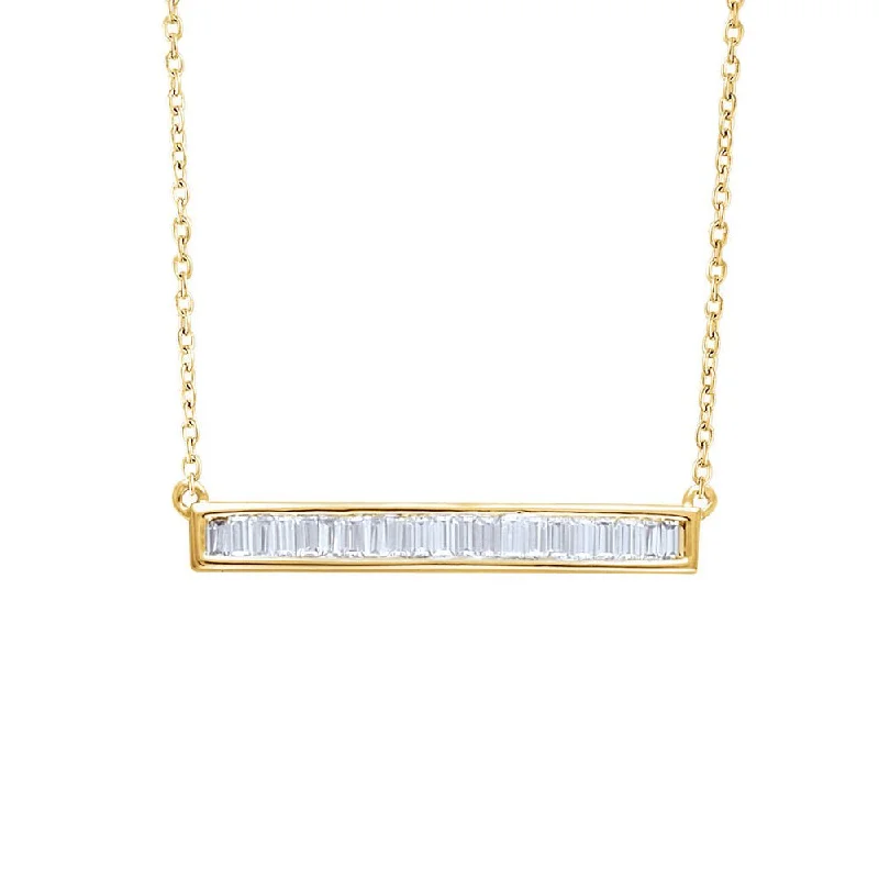 Special Sale On Handcrafted Jewelry – Shop Today 1/2 Ctw Diamond Baguette 28mm Bar 14k Yellow Gold Necklace, 16-18 Inch