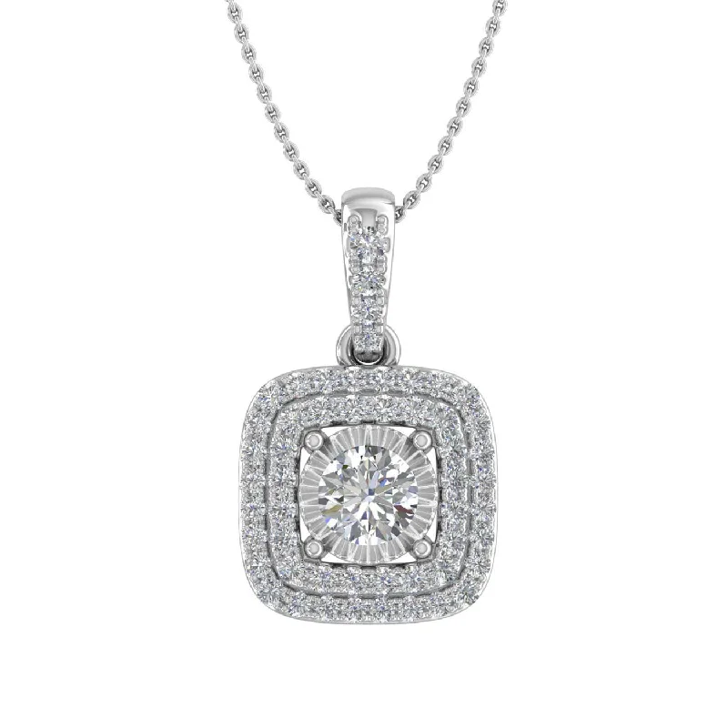 Elevate Your Jewelry Collection With Limited-Time Savings 1/3 Carat Diamond Cushion Shaped Pendant Necklace in Gold (Silver Chain Included)