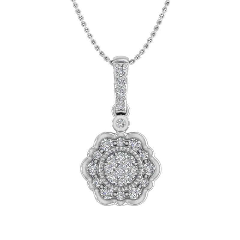 Elegant Jewelry Pieces At Unbelievable Prices 1/3 Carat Diamond Floral Pendant Necklace in Gold (Silver Chain Included) - IGI Certified