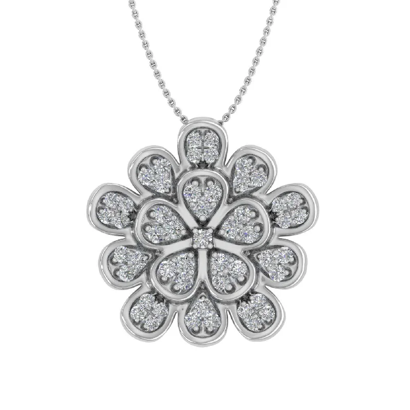 Seasonal Jewelry Clearance – Best Styles At The Lowest Prices 1/3 Carat Diamond Flower Shaped Pendant Necklace in Gold (Silver Chain Included) - IGI Certified