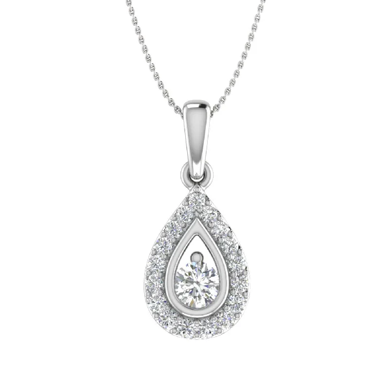 Timeless Elegance Now At Special Discounts 1/3 Carat Round Diamond Teardrop Pendant Necklace in Gold (Silver Chain Included)