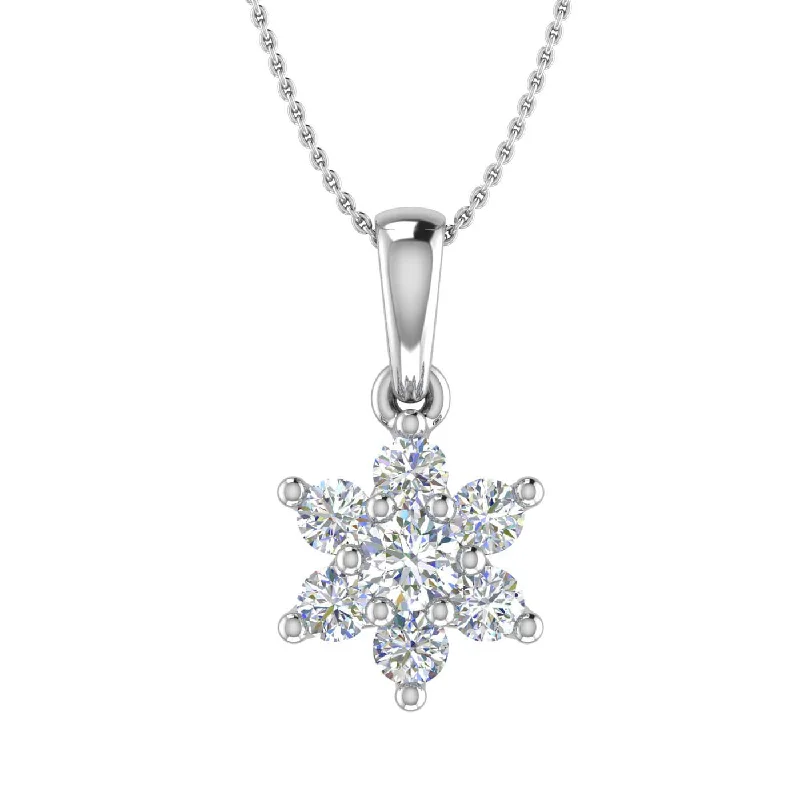 Seasonal Jewelry Sale – Upgrade Your Collection 1/4 Carat 7-Stone Diamond Floral Cluster Pendant Necklace in Gold (Silver Chain Included)