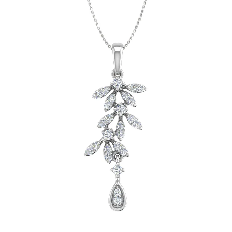 Dainty Floral Jewelry For Feminine Elegance 1/4 Carat Diamond Floral Drop Pendant Necklace in Gold (Silver Chain Included)