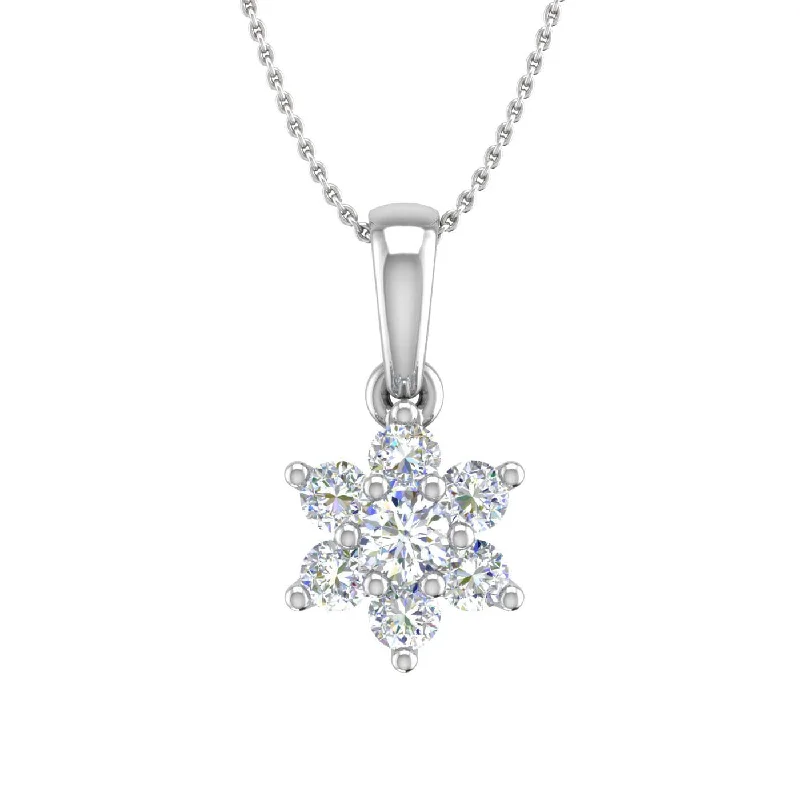 Shop Elegant Jewelry At Unbeatable Prices 1/5 Carat 7-Stone Diamond Floral Cluster Pendant Necklace in Gold (Silver Chain Included)