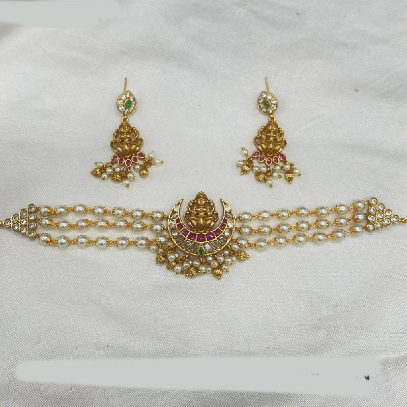 Get The Sparkle You Love At Prices You Adore Amoliya Jewels Gold Plated Pearl And Temple Choker Necklace Set