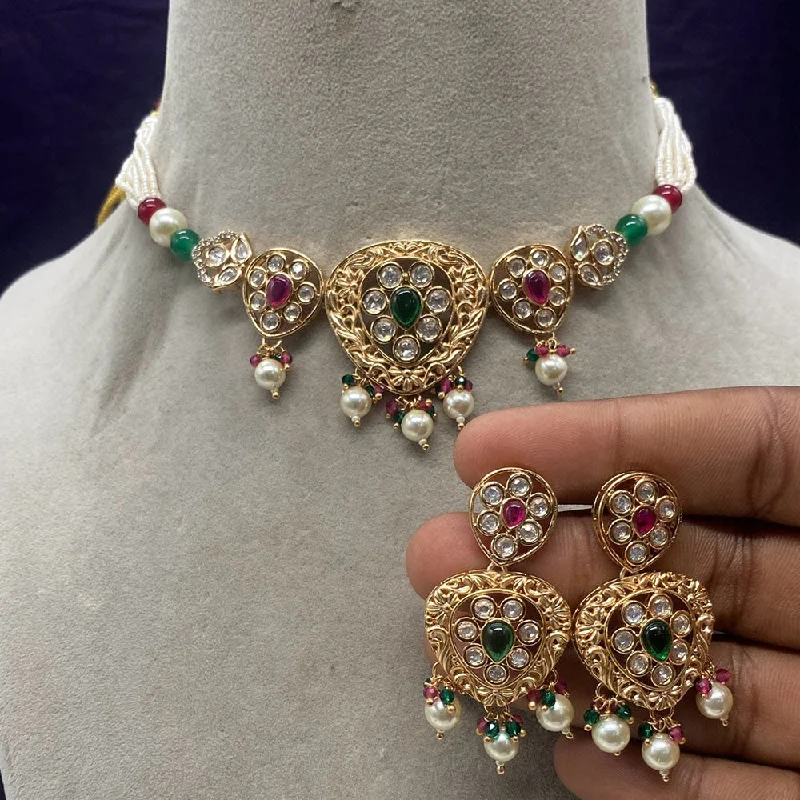 Shine Without Limits – Jewelry Sale Happening Now Amoliya Jewels Gold Plated Polki Kundan And Pearl Choker Necklace Set