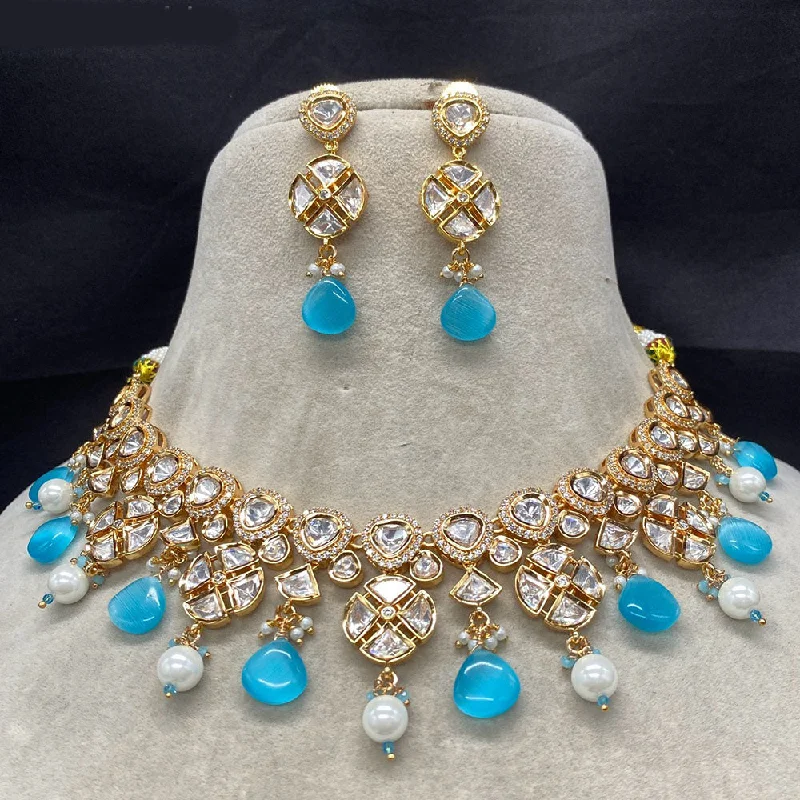 Romantic Heart-Shaped Jewelry For Special Gifts Amoliya Jewels Gold Plated Polki Kundan And Pearl  Necklace Set