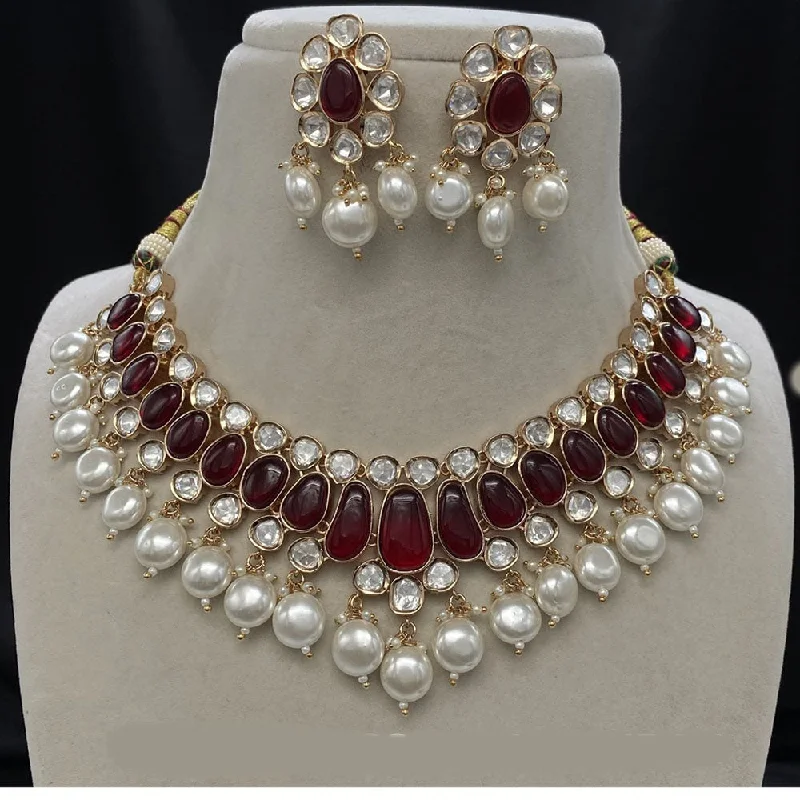 Affordable Elegance – Premium Jewelry At Special Prices Amoliya Jewels Gold Plated Polki Kundan And Pearl  Necklace Set