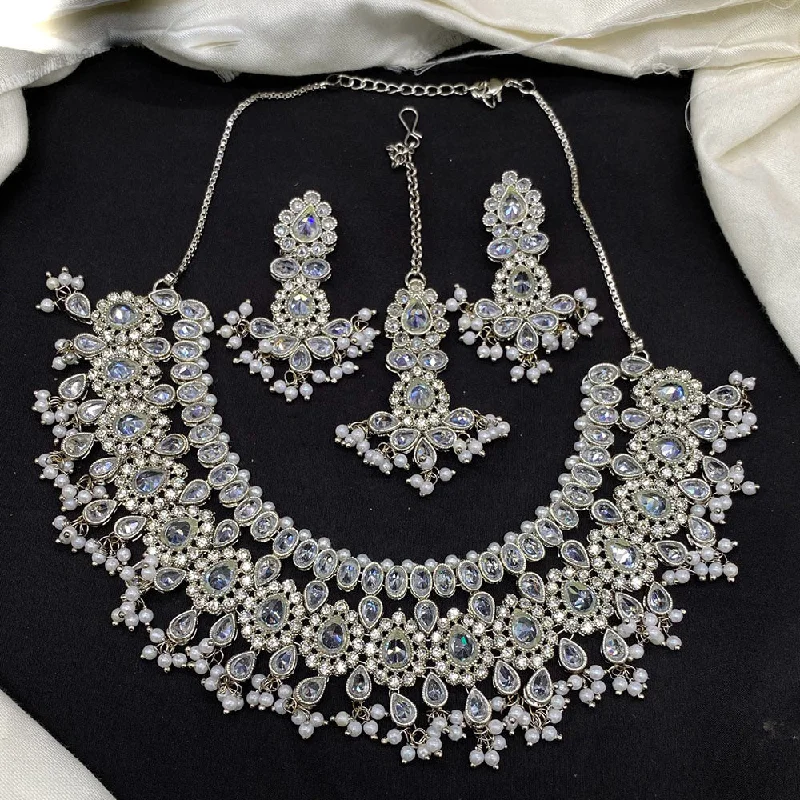 Dazzle In Elegance With Our Biggest Jewelry Sale Amoliya Jewels Silver Plated Crystal Stone And Pearl Necklace Set