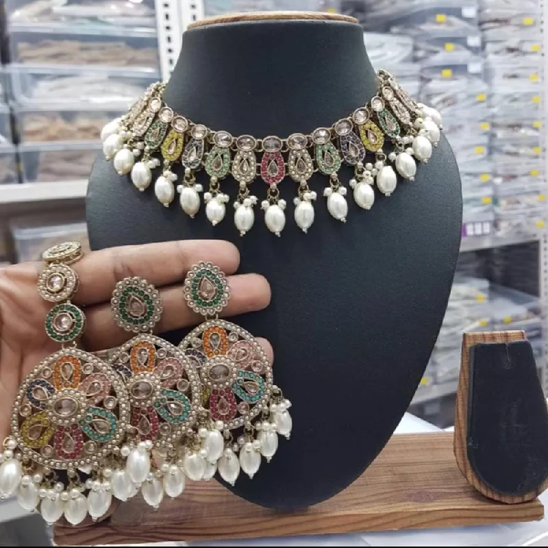 Unique Jewelry Designs Now At Discounted Rates Anjali Jewellery Gold Plated Crystal Stone Pearl And Beads Necklace Set