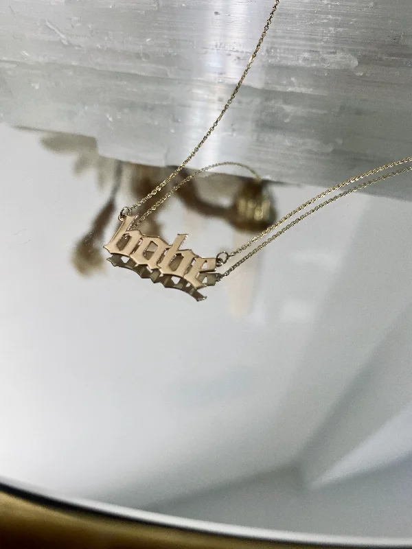 Sparkle More For Less – Jewelry Sale Happening Now GOTHIC NAMEPLATE "BABE" NECKLACE