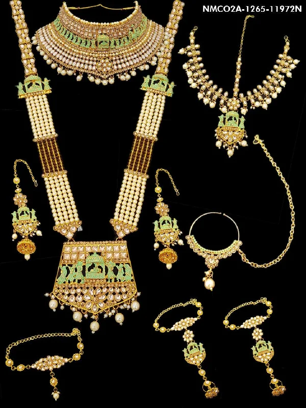 Huge Savings On Premium Jewelry Styles Fancy Dulhan set Gold Polish Bridal jewelry Set combo Meenkari and kundan