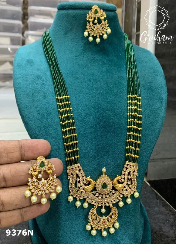 Best Jewelry Deals – Shop Premium Pieces At Great Prices Premium Gold finish Long necklace set with colored kempu stones and cz stones 9376N