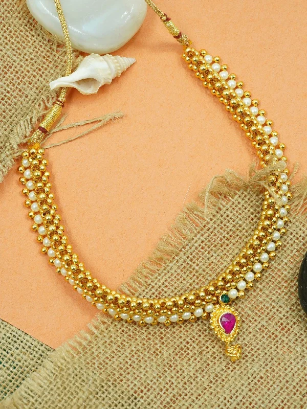 High-End Sparkle, Low-End Prices – Jewelry Sale Live Gold Finish Short necklace Maharastra Thusi