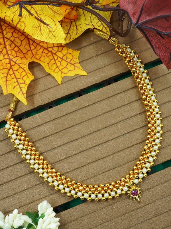 Exclusive Jewelry Markdowns – Limited-Time Offer Gold Finish Short necklace Maharastra Thusi 11012N