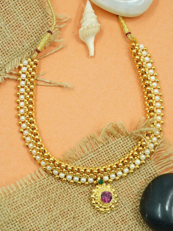 Handcrafted Beauty At Affordable Prices Gold Finish Short necklace Maharastra Thusi