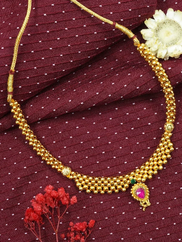 Make Your Outfit Shine With Discounted Jewelry Gold Finish Short necklace Maharastra Thusi