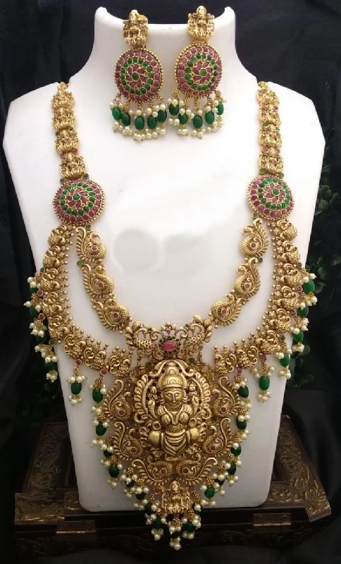 Sparkle On A Budget – Fine Jewelry For Less Premium High Gold plated Laxmi Long Necklace Set /Haram 8236N