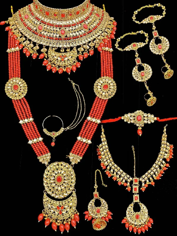 Discounted Jewelry For A Glamorous Look Fancy Dulhan set Gold Polish Bridal jewelry Set combo