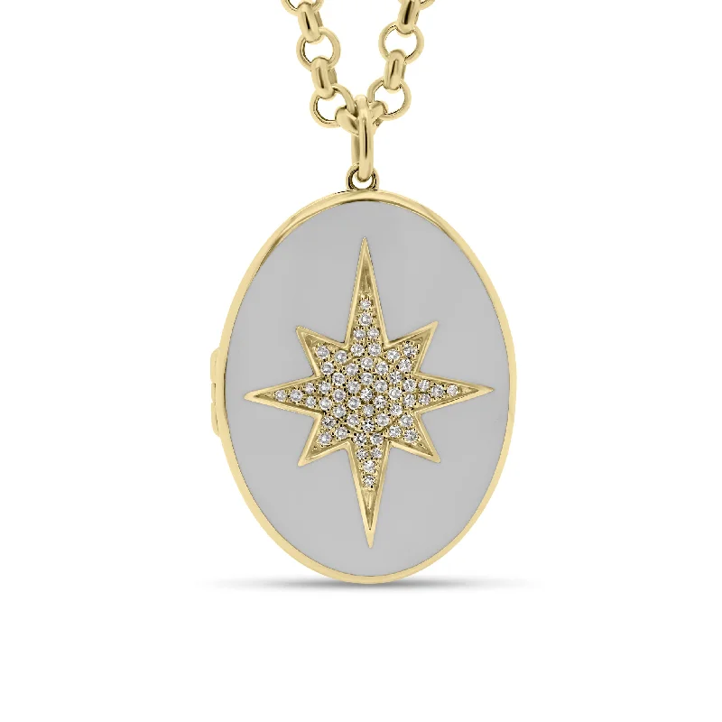 Unbeatable Offers On Luxury And Everyday Jewelry Diamond & Enamel Star Oval Locket Necklace