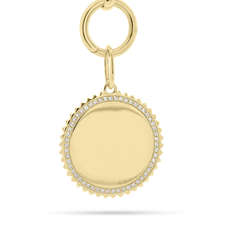 Elegant Designs, Unbeatable Discounts – Shop Jewelry Now Diamond & Gold Disc Pendant with Grooved Frame