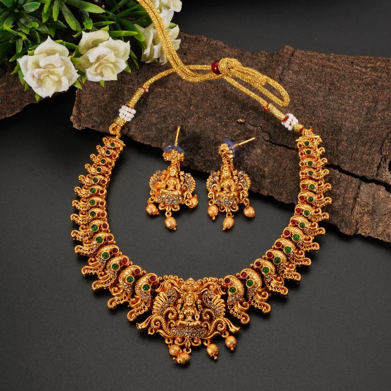 Timeless Jewelry At Special Discount Rates Gold finish Laxmi Short necklace set  8596n