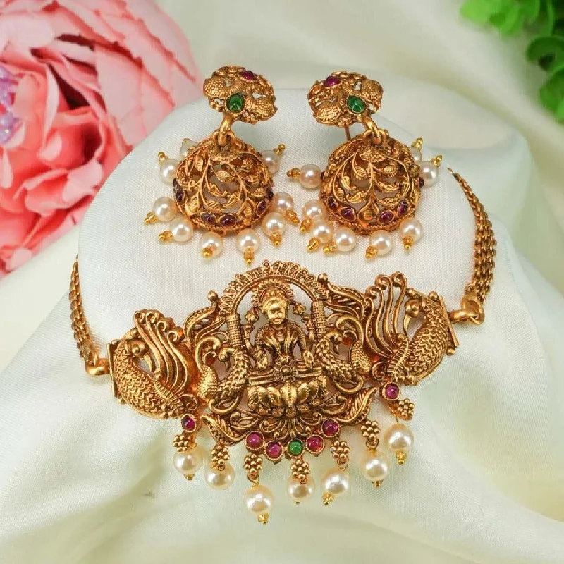 Jewelry Clearance – Final Chance To Save Big Gold Plated Classic All occasion Laxmi Chic / Half Choker set 9253N