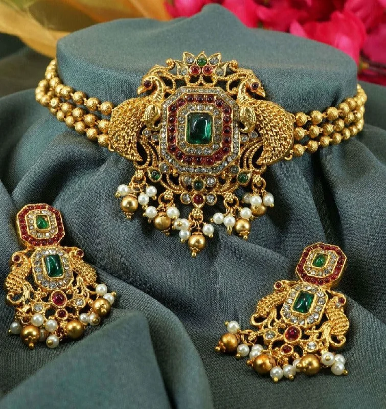 Exclusive Jewelry Bundles At Discounted Prices Gold Plated Royal Short Peacock Choker Necklace set