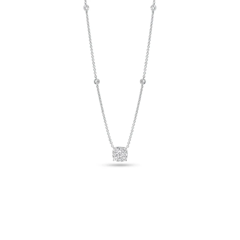 Last Chance To Grab Your Favorite Jewelry At A Discount Halo Diamond Cushion Pendant with Bezel-Set Diamonds