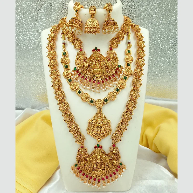 Chic, Trendy, And Affordable Jewelry Sale Joyful Jewel Art Matte Gold Plated Pota Stone Long Temple Necklace Combo