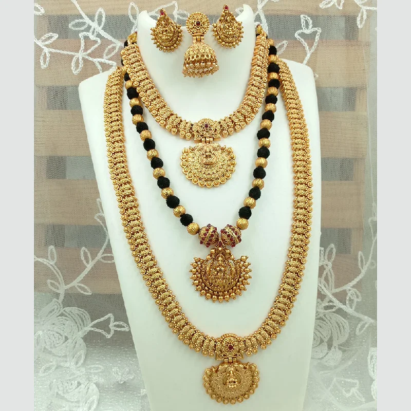 Limited-Time Jewelry Sale – Don't Miss These Deals Joyful Jewel Art Matte Gold Plated Pota Stone Long Temple Necklace Combo