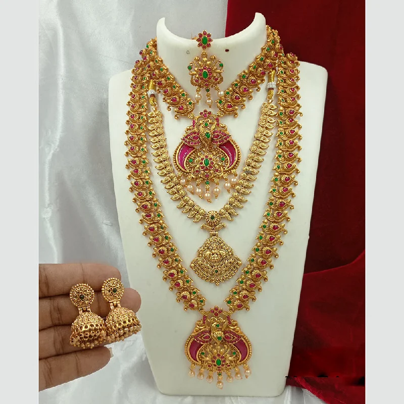 Discounted Jewelry For A Glamorous Look Joyful Jewel Art Matte Gold Plated Pota Stone Long Temple Necklace Combo