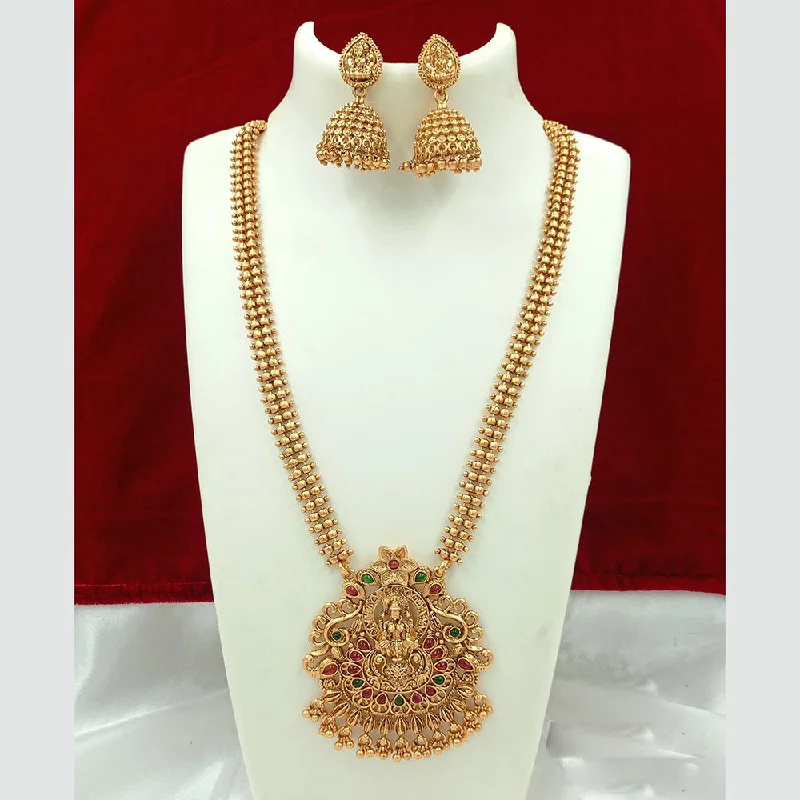 Get Your Favorite Jewelry At The Best Price Joyful Jewel Art Matte Gold Plated Pota Stone Temple Long Necklace Set