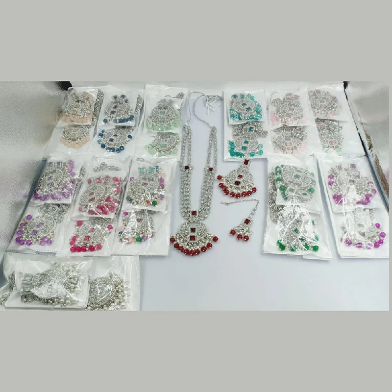 The Biggest Jewelry Sale Of The Year Is Here Kavita Art Silver Plated Crystal Stone And Pearls Long Necklace Set   (1 Piece Only)