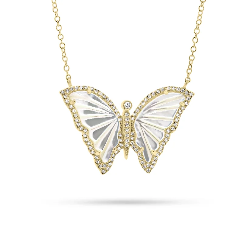 Personalized Engraved Jewelry For Meaningful Gifts Mother of Pearl & Diamond Butterfly Pendant