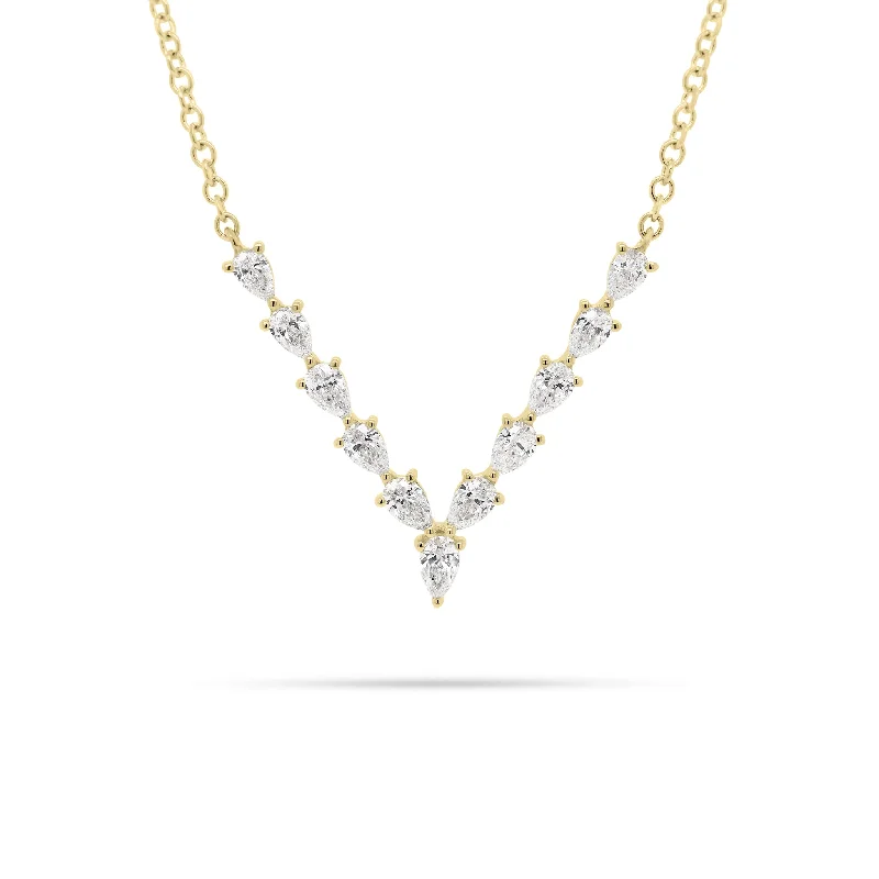 Shop Dazzling Jewelry At The Best Prices Pear-Shaped Diamond “V” Bar Necklace