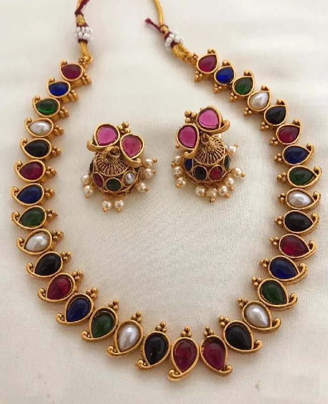 Fashion-Forward Geometric Jewelry For Contemporary Style PEAR SHAPED STONES MULTICOLOR NECKLACE