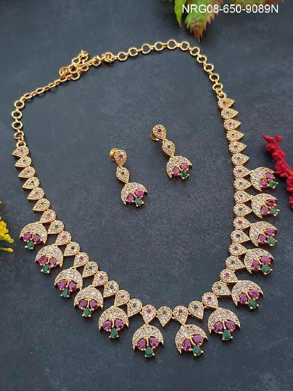 Shop Fine Jewelry With Amazing Deals Premium Brass based Gold Plated CZ Chandbali design Necklace Set 9089N