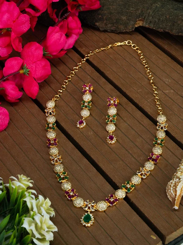 Big Discounts On Elegant Jewelry Collections Premium Brass based Gold Plated CZ Most Elegant Necklace Set 9082N