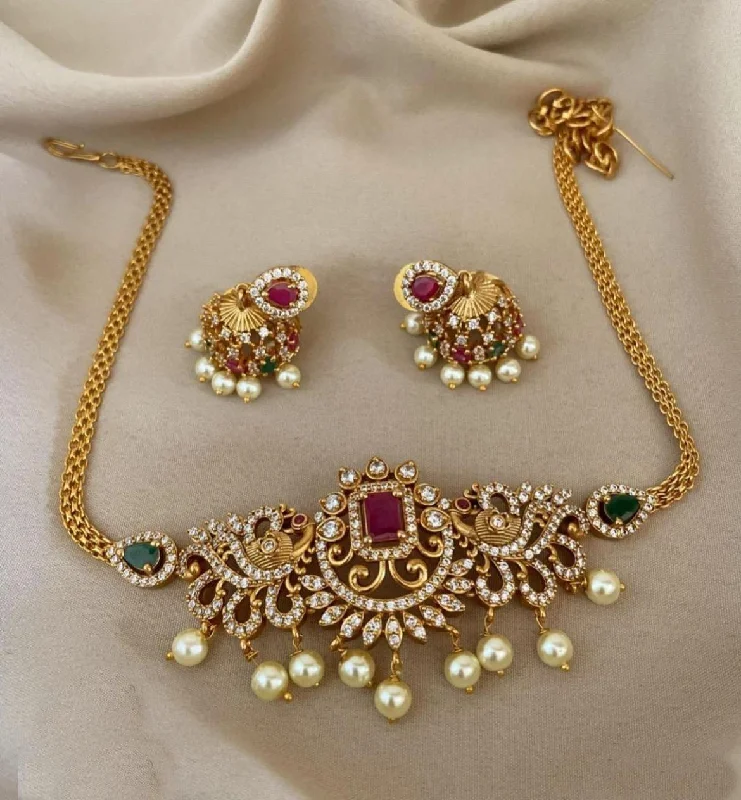 Sparkle On A Budget – Fine Jewelry For Less Premium Gold Plated colored Ruby choker Necklace set 9529N