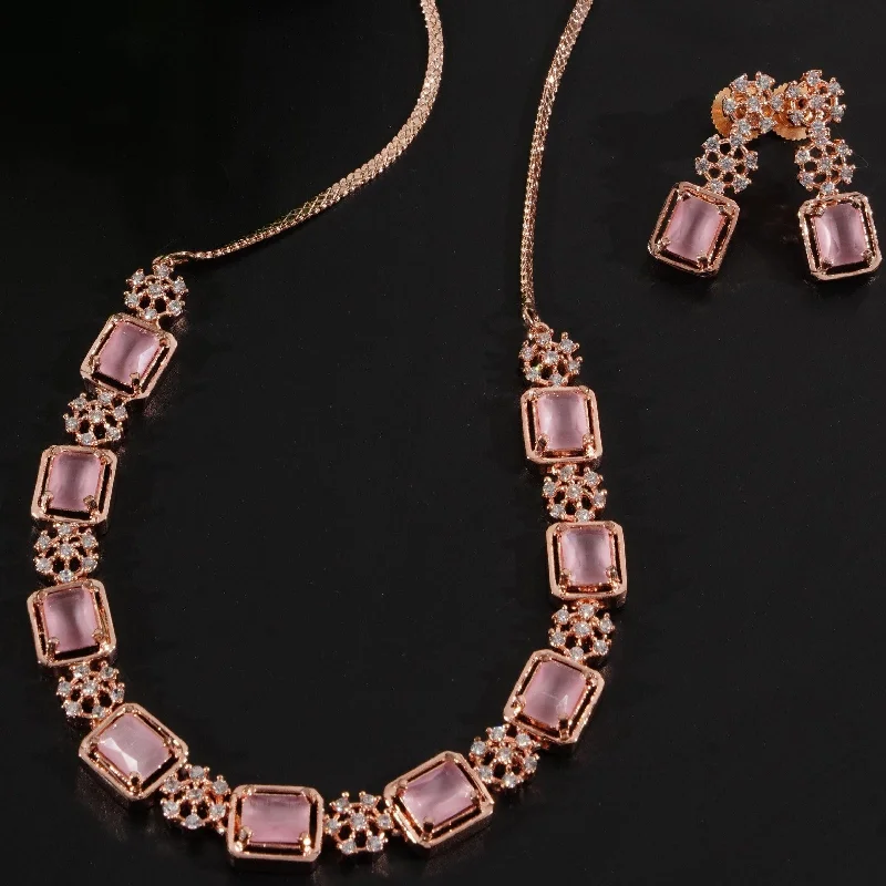 Classic And Modern Jewelry Styles On Sale Premium Rose Gold Plated Short Monalisa stone necklace set 8819N