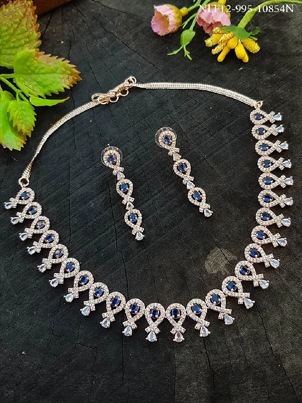 High-End Sparkle, Low-End Prices – Shop Now Premium White Gold Plated Sayara Collection designer Necklace set with blue stones