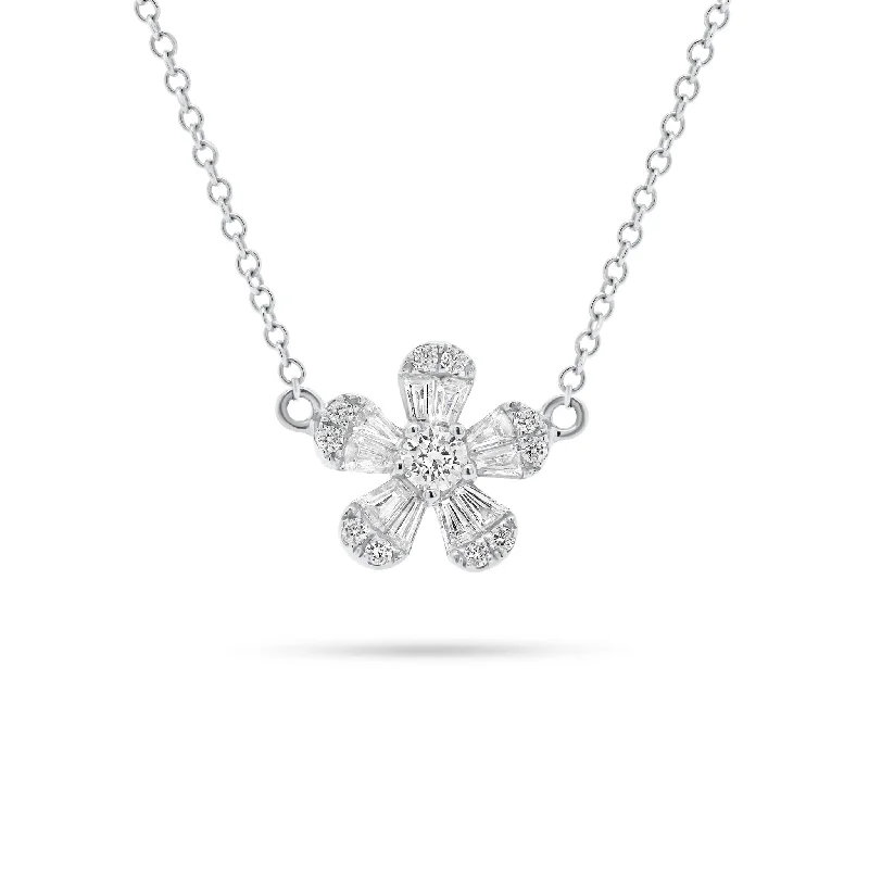 Best Jewelry Sale Prices – Limited-Time Offer Round & Baguette Diamond Flower Necklace