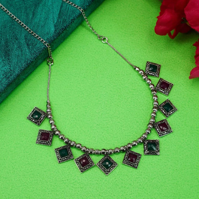 Shop Fine Jewelry With Exclusive Savings Silver Plated oxidised designer Necklace with Stone