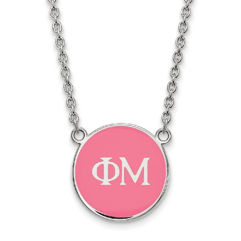 High-Quality Jewelry At A Fraction Of The Cost Sterling Silver Phi Mu Small Pink Enamel Disc Necklace