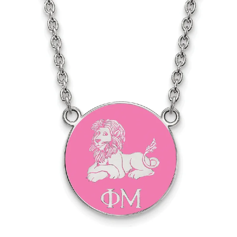 Stunning Jewelry At A Fraction Of The Price Sterling Silver Phi Mu Small Pink Enamel Lion Disc Necklace