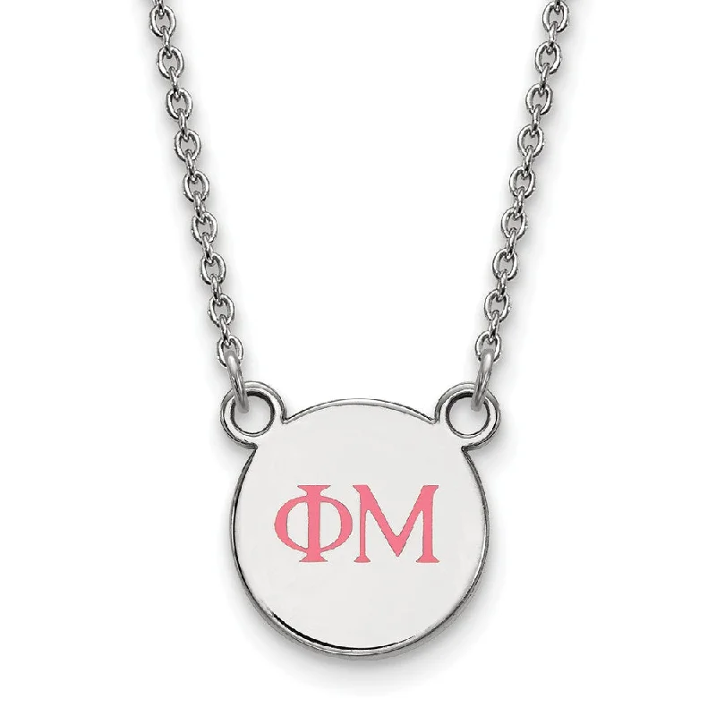 Make Every Moment Shine – Jewelry Discounts Available Sterling Silver Phi Mu XS (Tiny) Pink Enamel Greek Letters Necklace